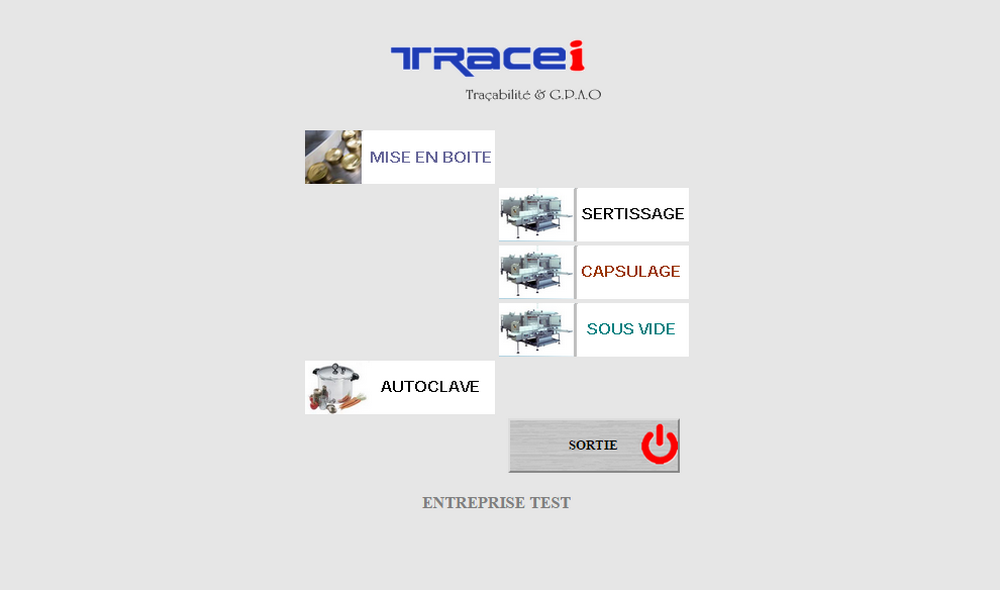 Menu alternatif selon droit utilisateur - opérateur.
logiciel de gestion de production et de traçabilité Agro-alimentaire Tracei.