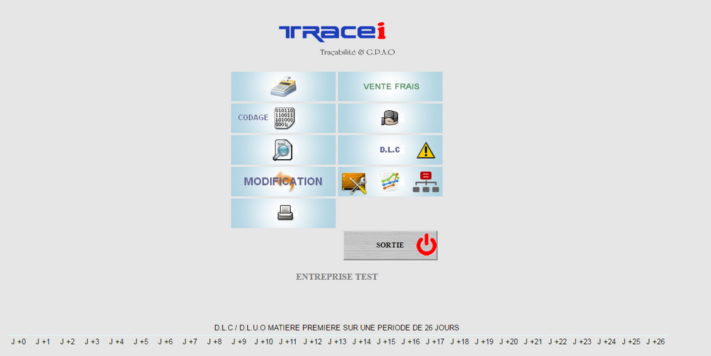Menu alternatif selon droit utilisateur - opérateur.
logiciel de gestion de production et de traçabilité Agro-alimentaire Tracei.