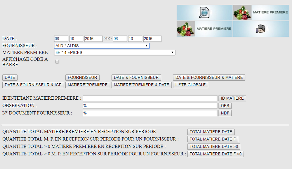 Recherche matiere premiere.
logiciel de gestion de production AgroAlimentaire Tracei