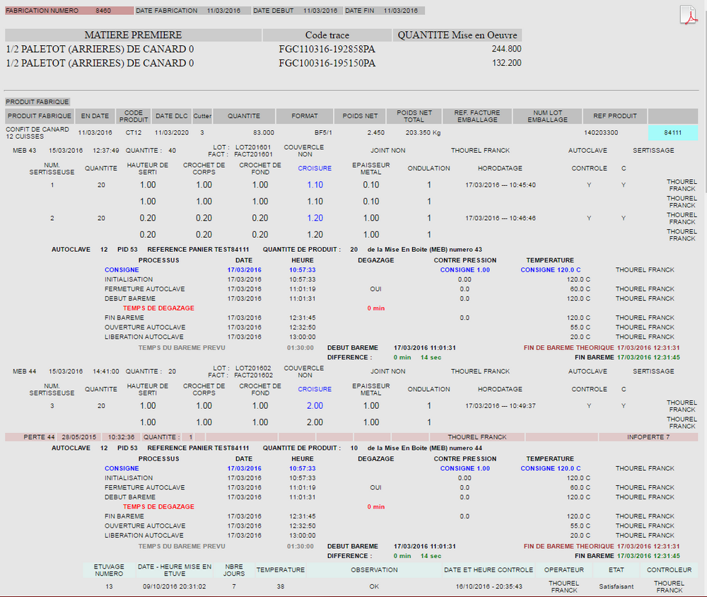Fiche récapitulative des différents processus pour une fabrication : Sertissage | Capsulage | Sous vide | Auto-clavage | Etuvage ...
logiciel de gestion de production et de traçabilité Agro-alimentaire Tracei.