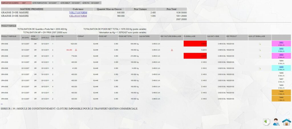 Fiche de fabrication de produit fini - version administrateur.
logiciel de gestion de production Tracei