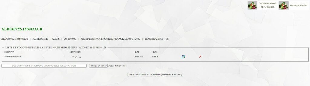 Module documentation d'une matière première.